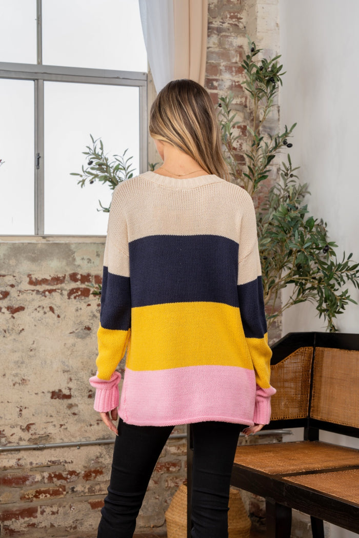 Hazel Blues® |  Sew In Love Color Block Exposed Seam Sweater