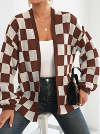 Hazel Blues® |  Checkered Open Front Long Sleeve Cardigan