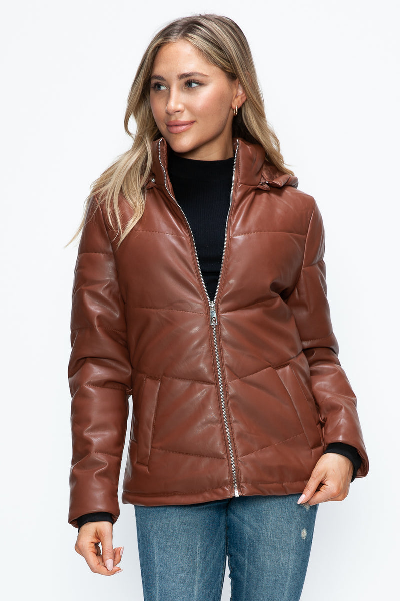 Hazel Blues® |  How Dare U Pocketed Zip Up Puffer Jacket with Removable Hood