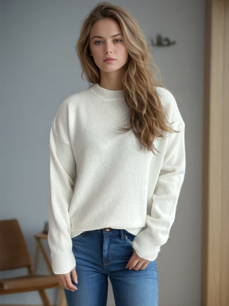 Hazel Blues® |  Round Neck Drop Shoulder Long Sleeve Sweater