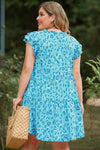 Hazel Blues® | Ruffled Leopard Cap Sleeve Mini Dress