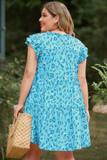 Hazel Blues® | Ruffled Leopard Cap Sleeve Mini Dress