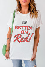 Hazel Blues® |  White Football BETTIN ON Blue Graphic Crewneck T Shirt