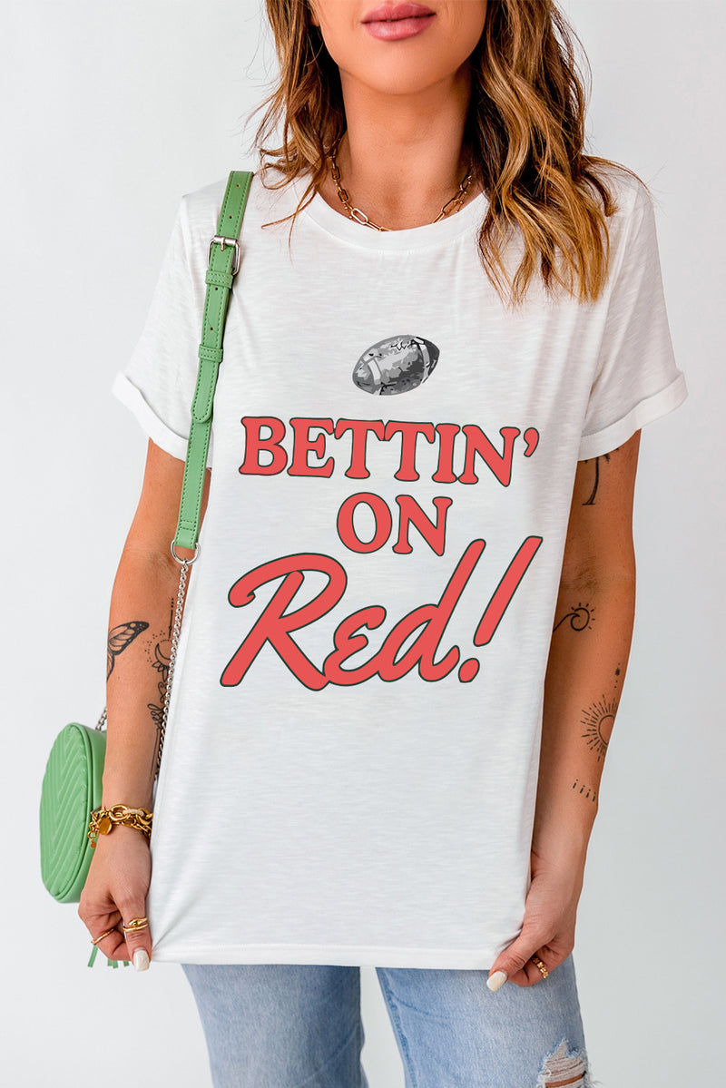Hazel Blues® |  White Football BETTIN ON Blue Graphic Crewneck T Shirt