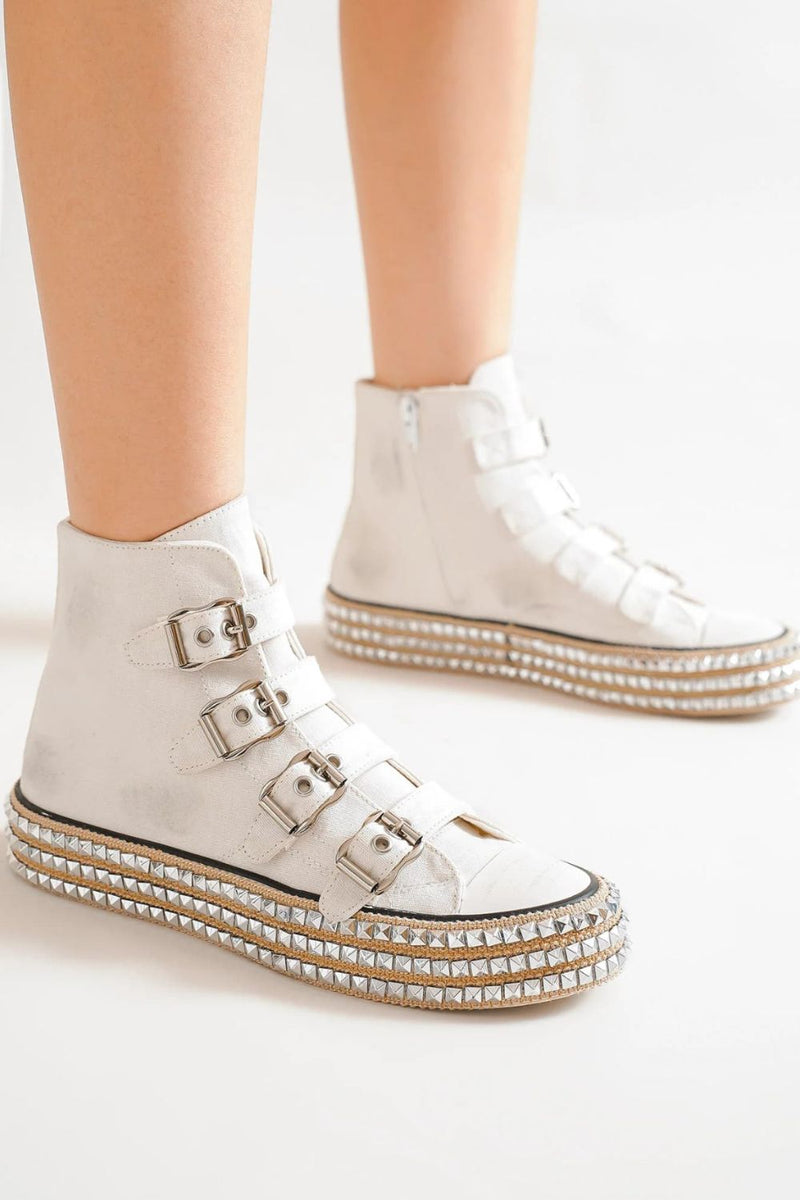 Hazel Blues® |  Beast Fashion Multi-Buckle Straps Studded Platform Sneakers