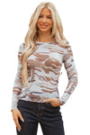 Hazel Blues® |  Green Western Fashion Camouflage Print Mesh Long Sleeve Top
