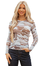 Hazel Blues® |  Green Western Fashion Camouflage Print Mesh Long Sleeve Top