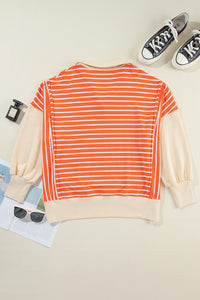 Hazel Blues® |  Striped Johnny Collar Long Sleeve Sweatshirt