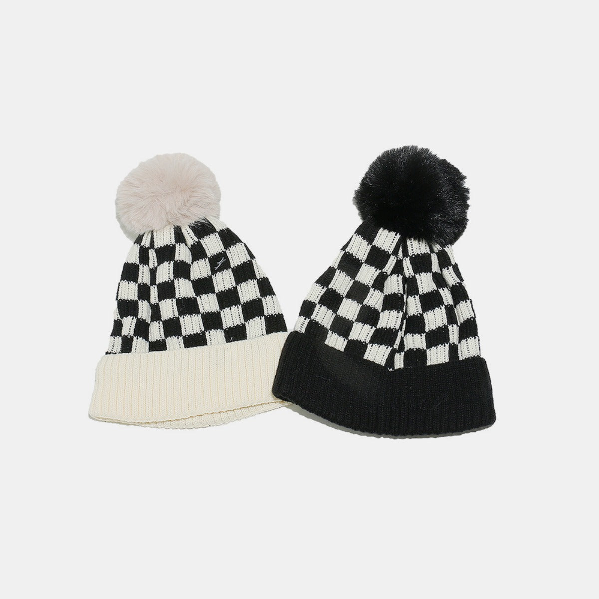 Hazel Blues® |  Checkered Knit Hat with Pompom