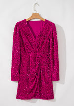 Hazel Blues® |  Sequin Surplice Long Sleeve Mini Dress