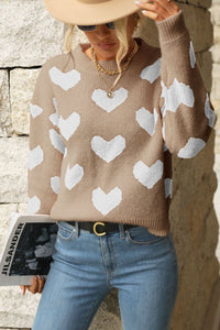 Hazel Blues® | Heart Pattern Dropped Shoulder Sweater