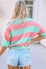 Hazel Blues® |  Color Block Round Neck Half Sleeve Sweater