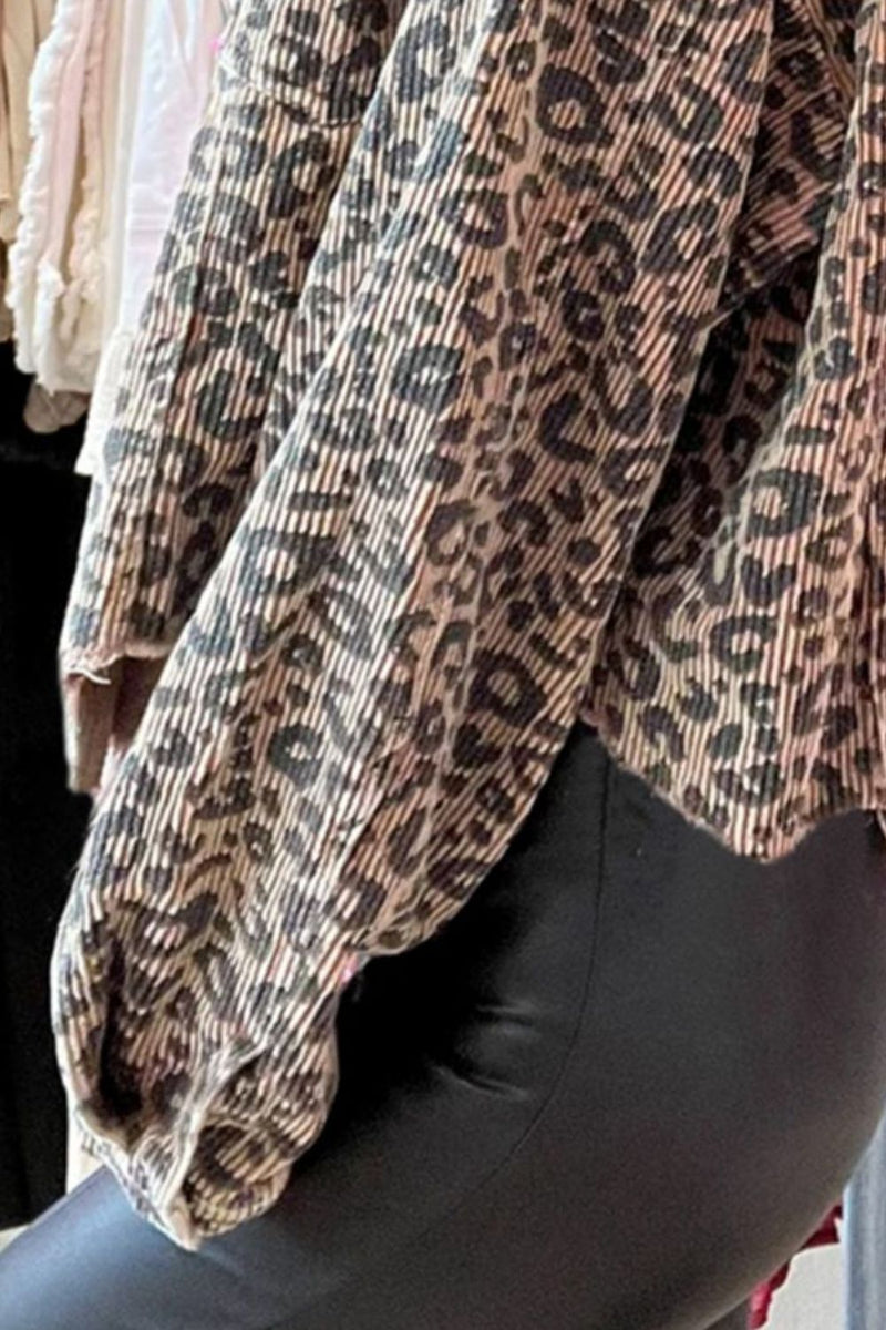 Hazel Blues® |  Leopard Button Down Long Sleeve Jacket