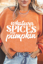 Hazel Blues® |  Orange Whatever Spices Your Pumpkin Graphic Corded Pullover Sweatshirt