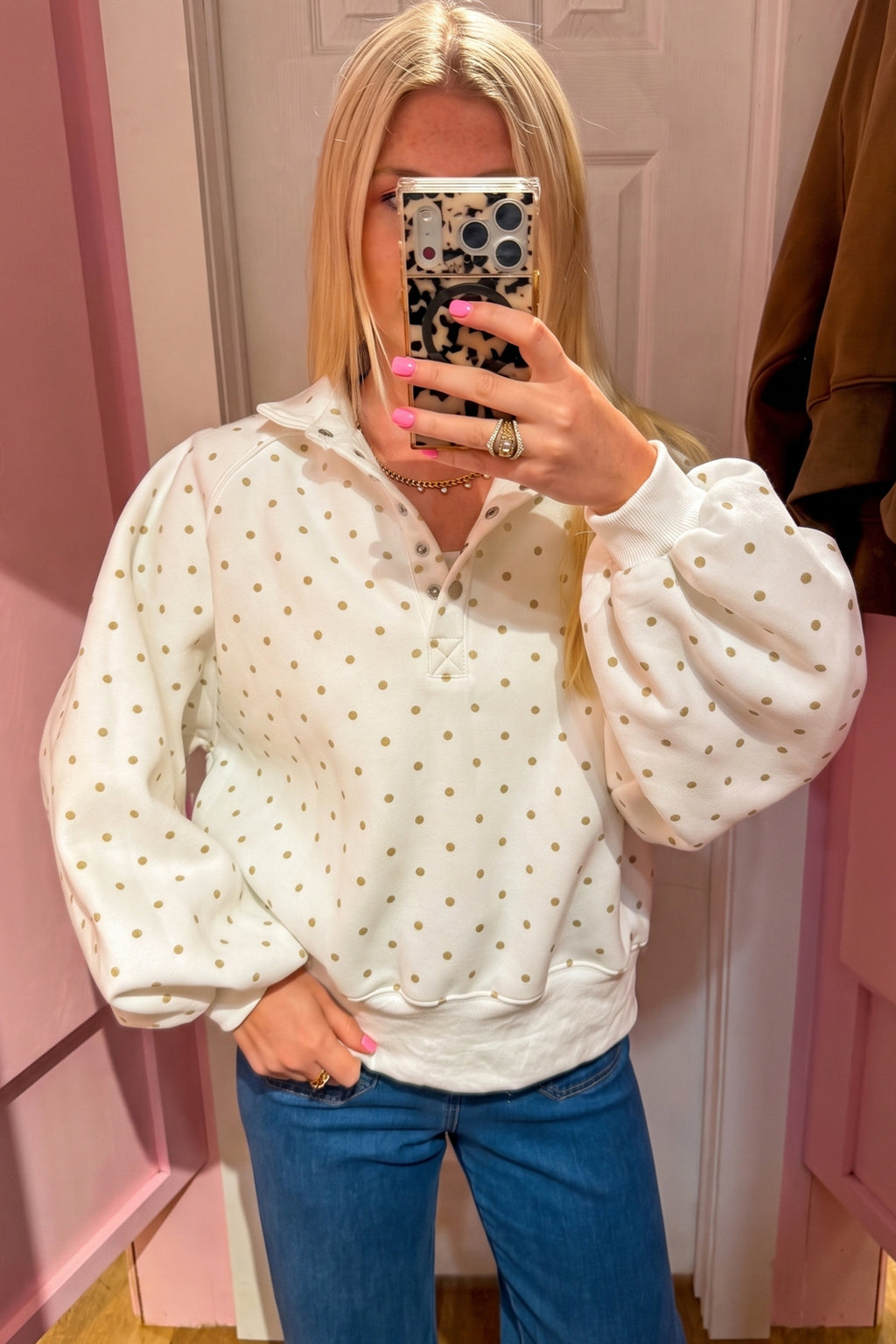 Hadley Skye White Polka Dot Sweatshirt