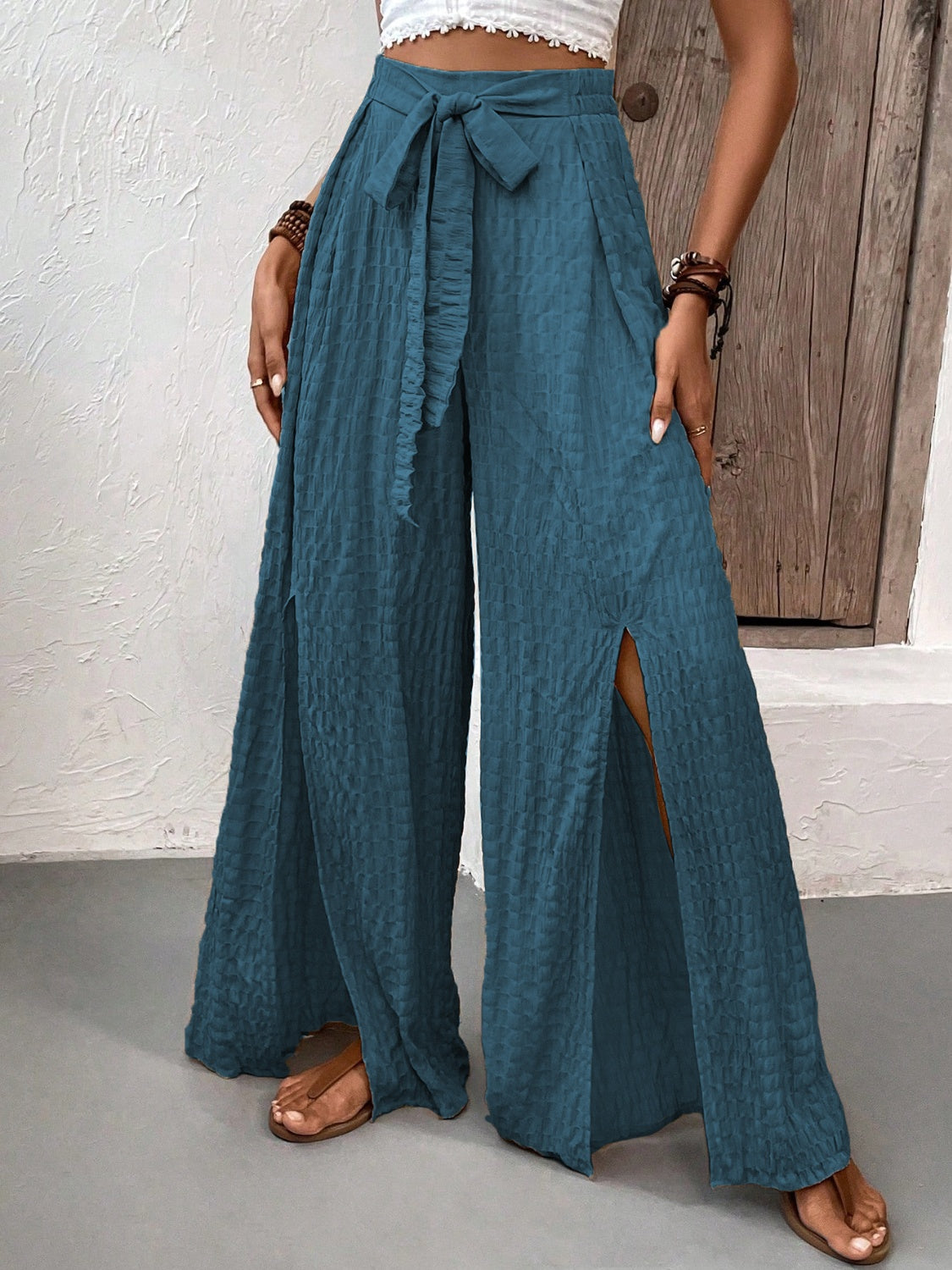 Hazel Blues® |  Tied Slit Wide Leg Pants