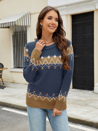 Hazel Blues® |  Contrast Round Neck Long Sleeve Sweater