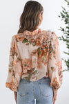 Hazel Blues® |  Orange Floral Puff Sleeve Lightweight Shirt