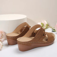 Hazel Blues® |  Flower PU Leather Wedge Sandals