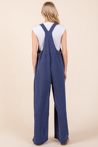 Hazel Blues® |  BOMBOM Knot Straps Wide Leg Ribbed Overalls with Pockets