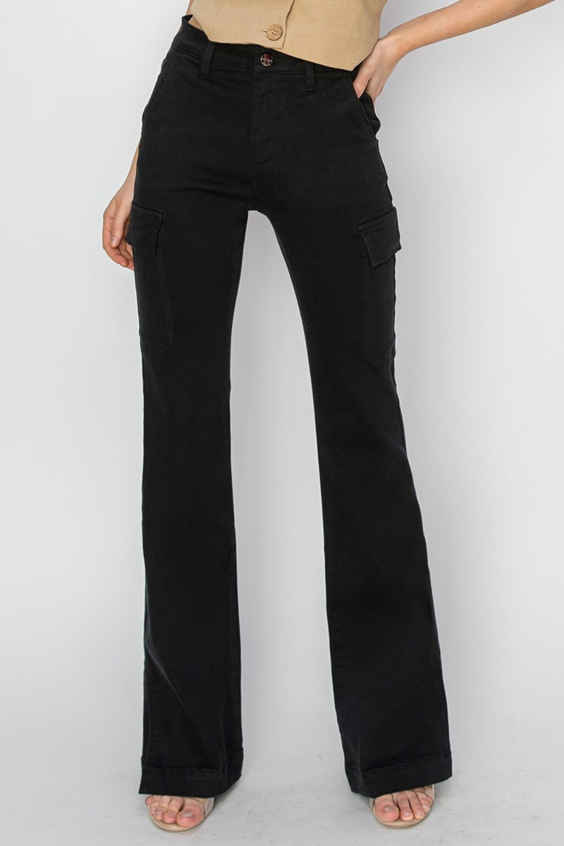 Hazel Blues® |  RISEN High Rise Side Slit Cargo Bootcut Jeans