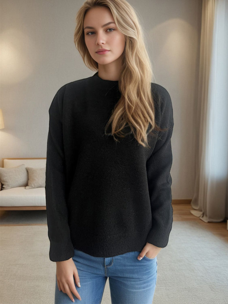 Hazel Blues® |  Round Neck Drop Shoulder Long Sleeve Sweater