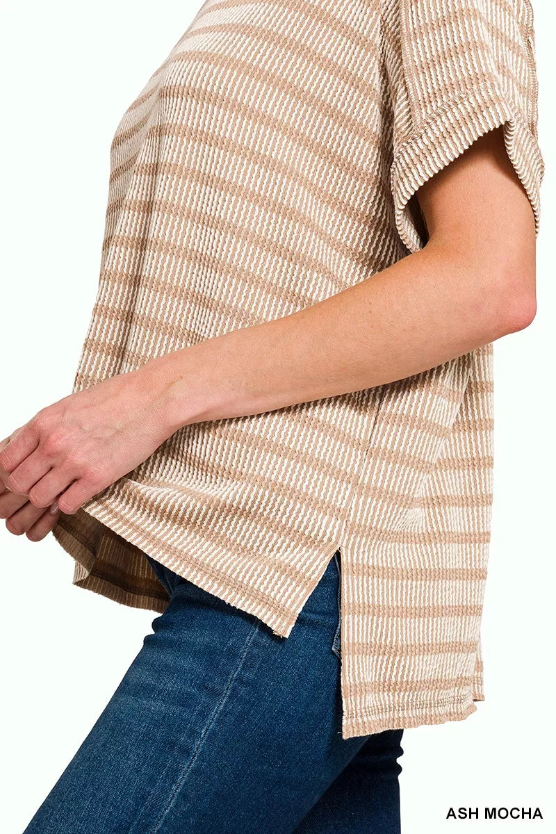 Zenana Raised Rib Striped Exposed Seam Top – Hazel Blues®