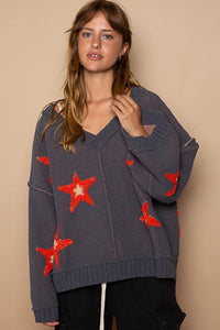 Hazel Blues® |  POL Long Sleeve Star Patch Sweater