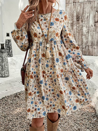 Hazel Blues® |  Ruffled Printed Round Neck Long Sleeve Dress