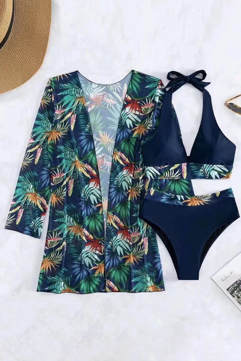 Hazel Blues® |  Printed Halter Neck Three-Piece Swim Set