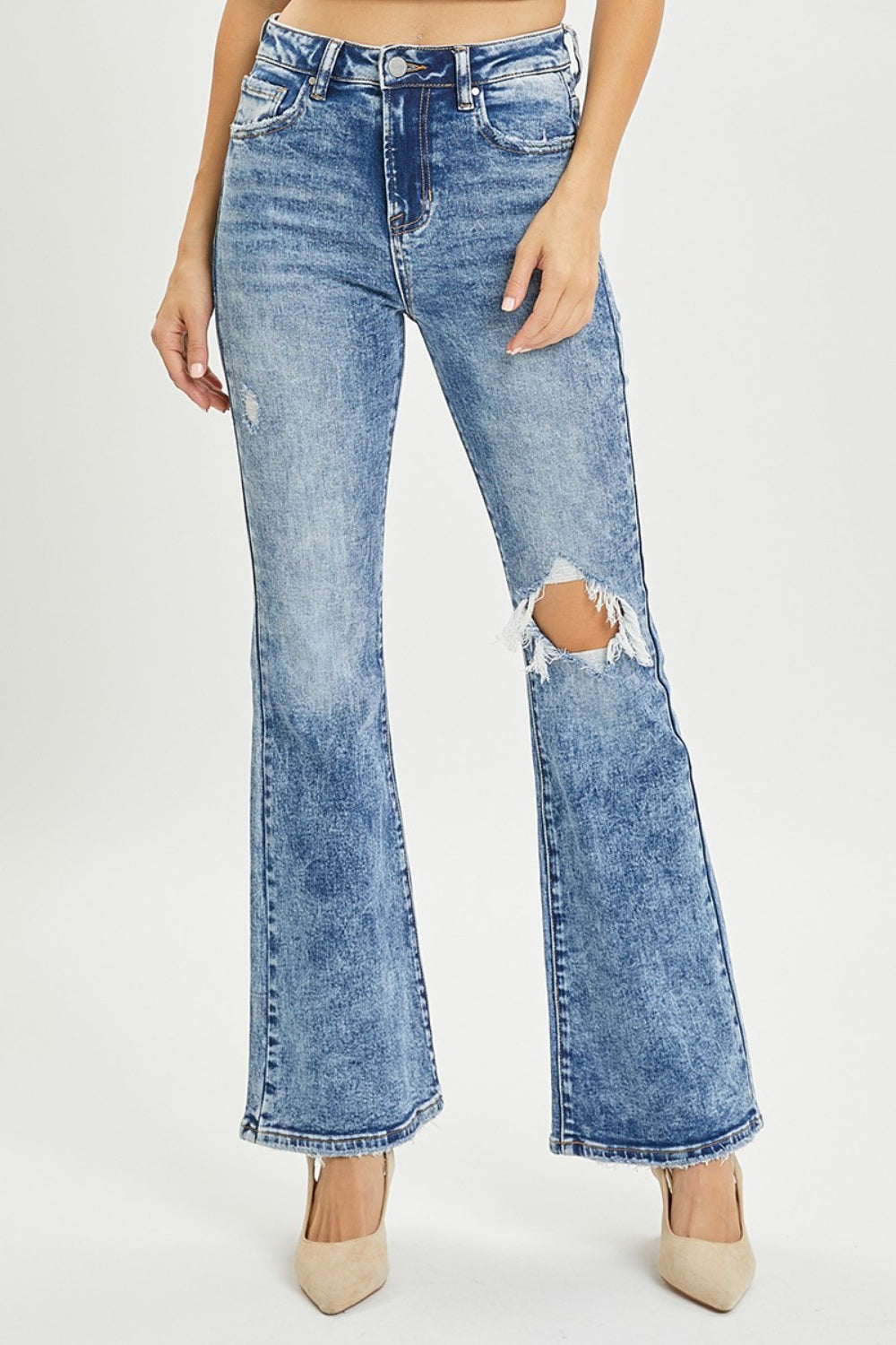 Hazel Blues® |  RISEN High Rise Distressed Flare Jeans