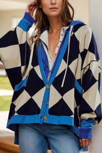 Hazel Blues® |  Checkered Button Up Long Sleeve Cardigan