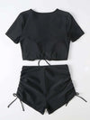 Hazel Blues® |  Drawstring V-Neck Short Sleeve Two-Piece Swim Set