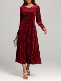 Hazel Blues® |  Flower Print V-Neck Long Sleeve Midi Dress