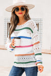 Hazel Blues® |  White Color Block Striped Pointelle Knit Sweater