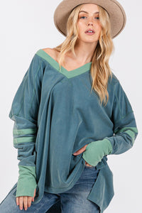 Hazel Blues® |  SAGE + FIG Mineral Wash Side Slit Contrast Top