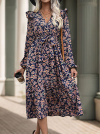 Hazel Blues® |  Printed Surplice Long Sleeve Midi Dress