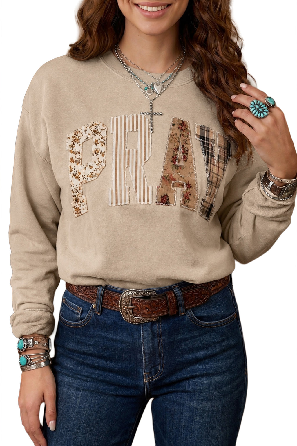 Georgia Sage Taupe Western Floral Sweatshirt