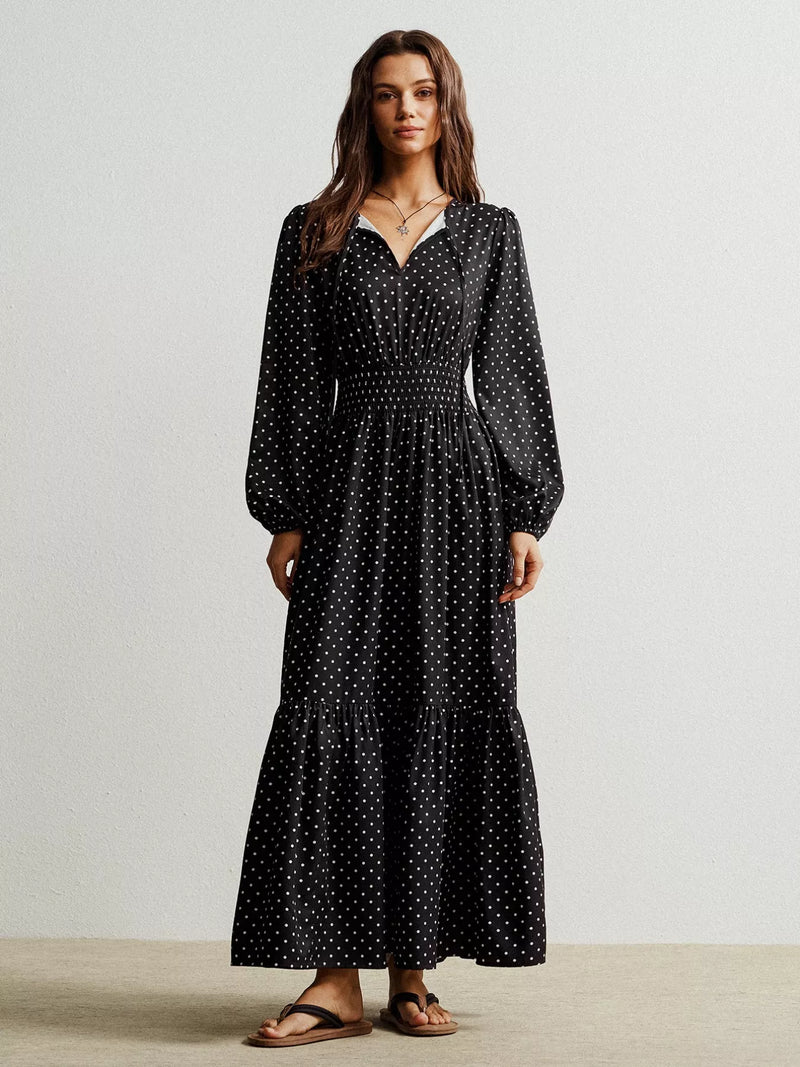 Polka-Dot Long-Sleeve Maxi Dress