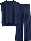 Hazel Blues® |  Round Neck Cap Sleeve Top and Pants Knit Set