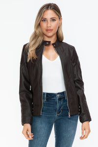 Hazel Blues® |  Snobbish Faux Leather Biker Jacket with Side Zip Pockets