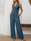Hazel Blues® |  V-Neck Button Down Vest and Wide Leg Pants Set