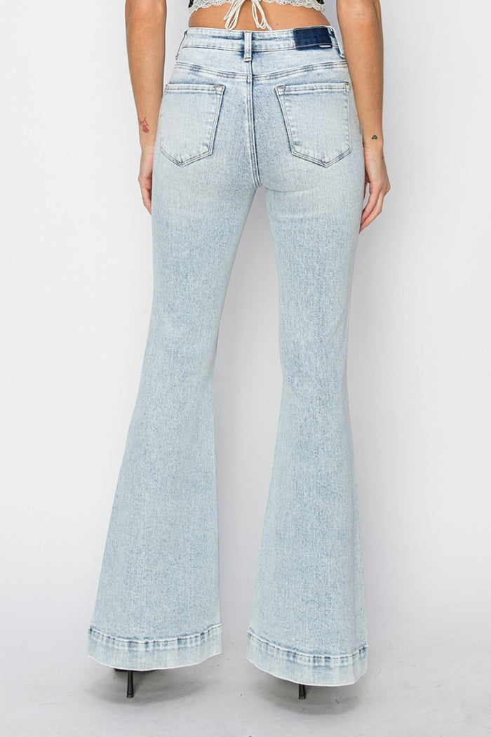 Hazel Blues® |  Risen High Rise Front Patch Pocket Flare Jeans