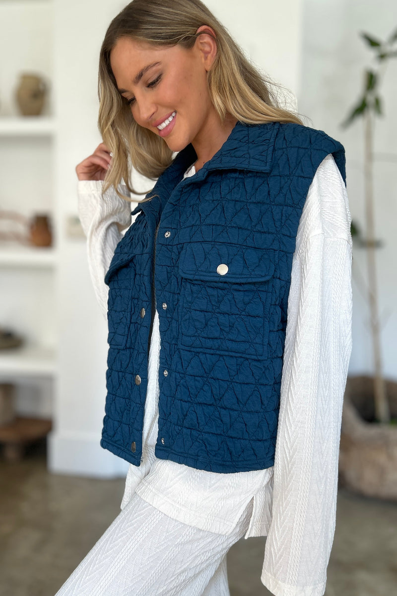 Hazel Blues® |  Double Take Pocketed Texture Snap Down Vest Coat