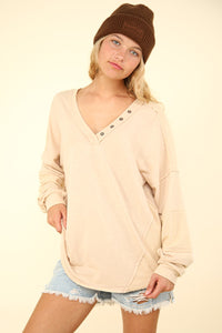 Hazel Blues® |  VERY J Washed V-Neck Exposed Seam Knit Top