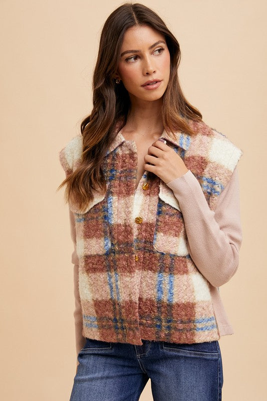 Hazel Blues® |  Annie Wear Faux Fur Plaid Button Up Jacket