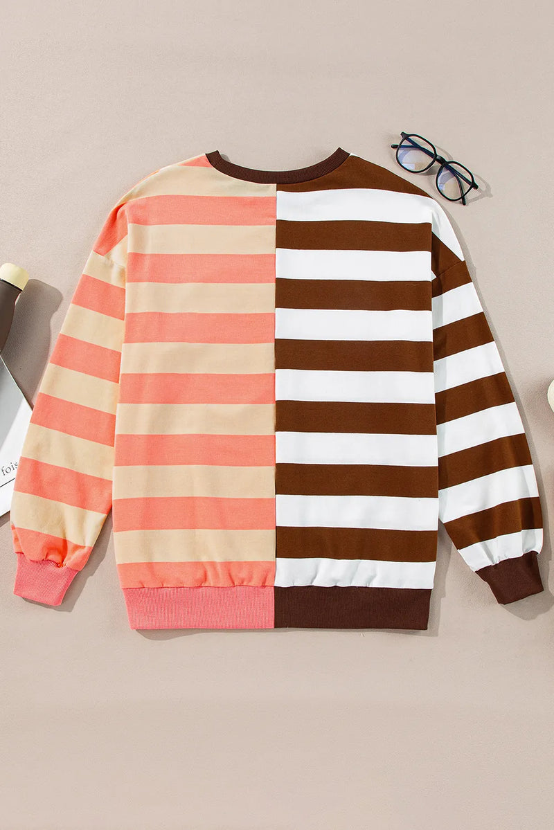 Hazel Blues® |  Striped Round Neck Long Sleeve Sweatshirt