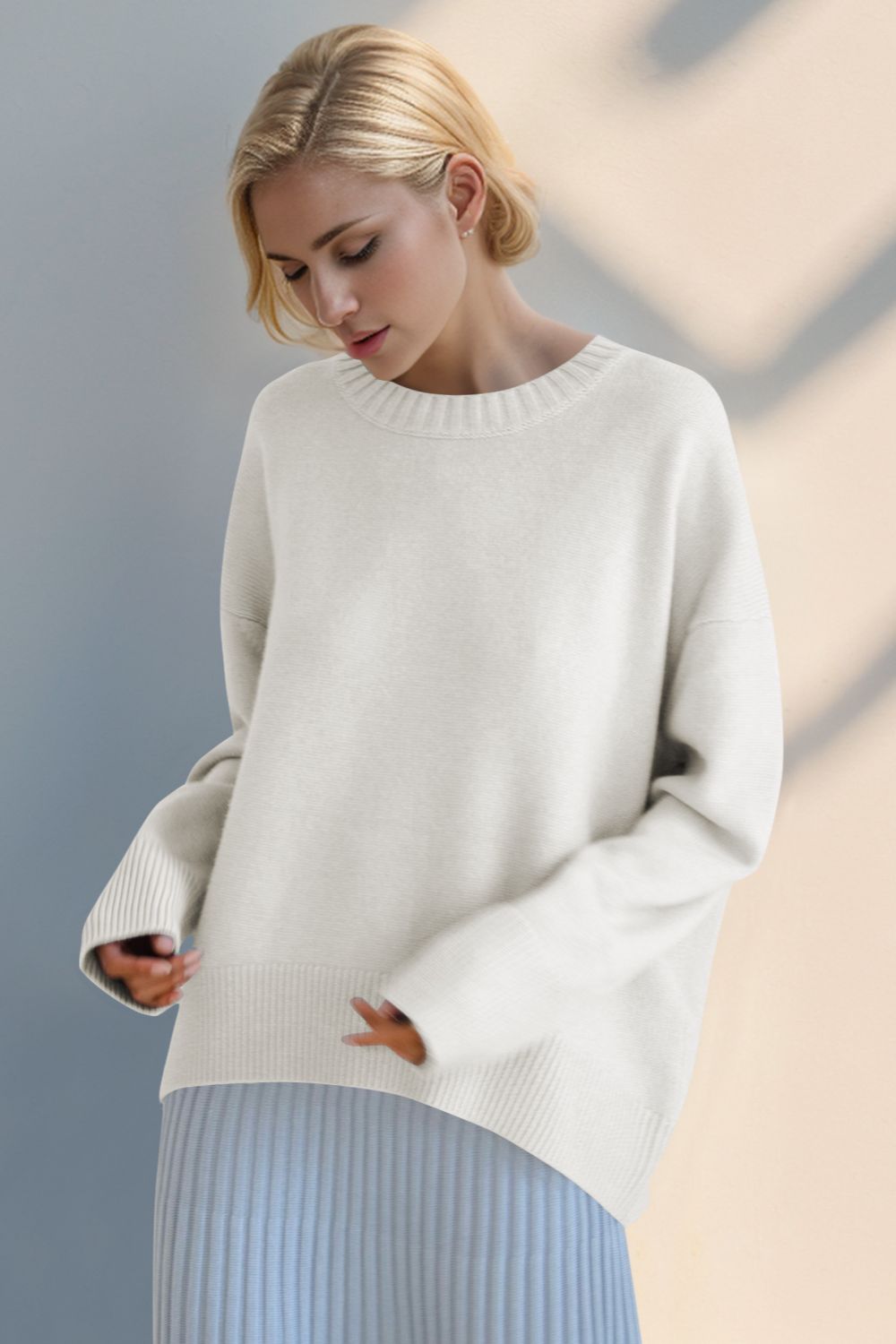 Hazel Blues® |  Basic Bae Round Neck Dropped Shoulder Sweater