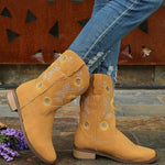 Hazel Blues® |  Sunflower Embroidered Block Heel Boots