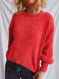 Hazel Blues® |  Round Neck Dropped Shoulder Long Sleeve Sweater